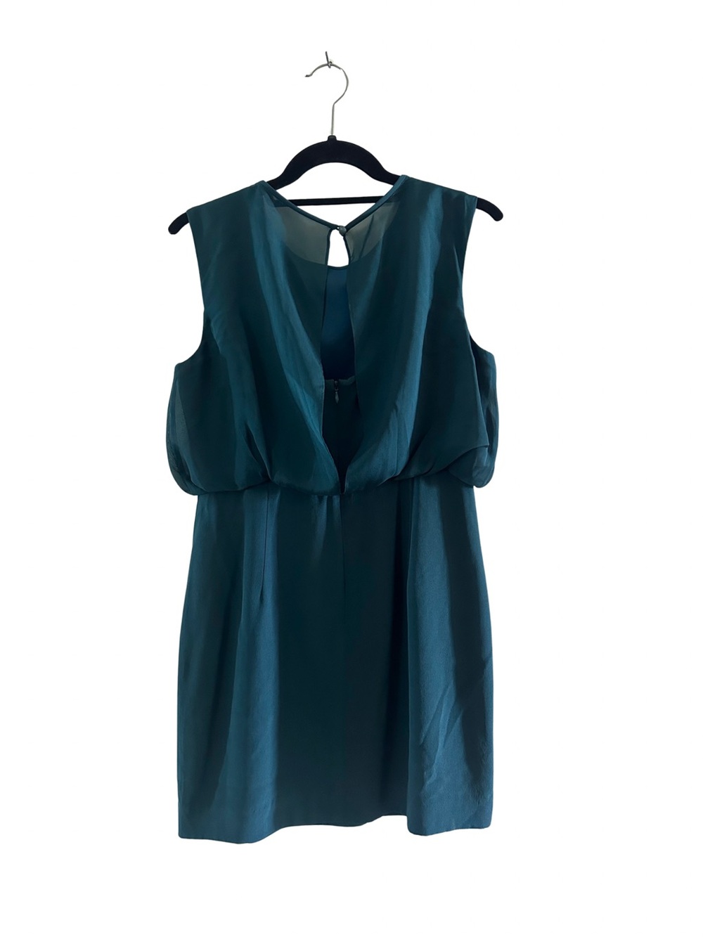 TIBI New York 100% Silk Teal Pleated Neckline Shift Dress Size 6 - Picture 2 of 6